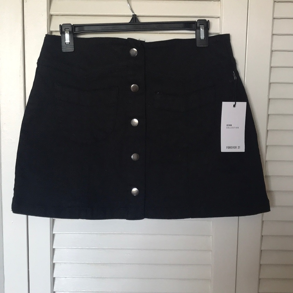 Black denim mini skirt